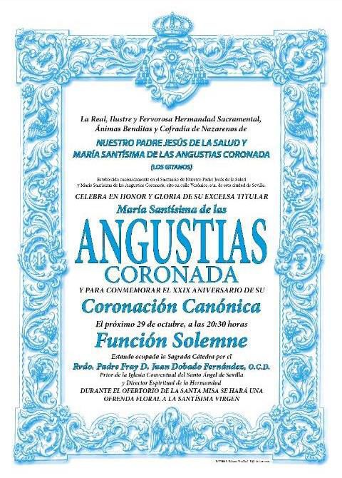 Función Solemne en Honor a María Santísima de las Angustias. 29 de octubre a la 20.30 horas
