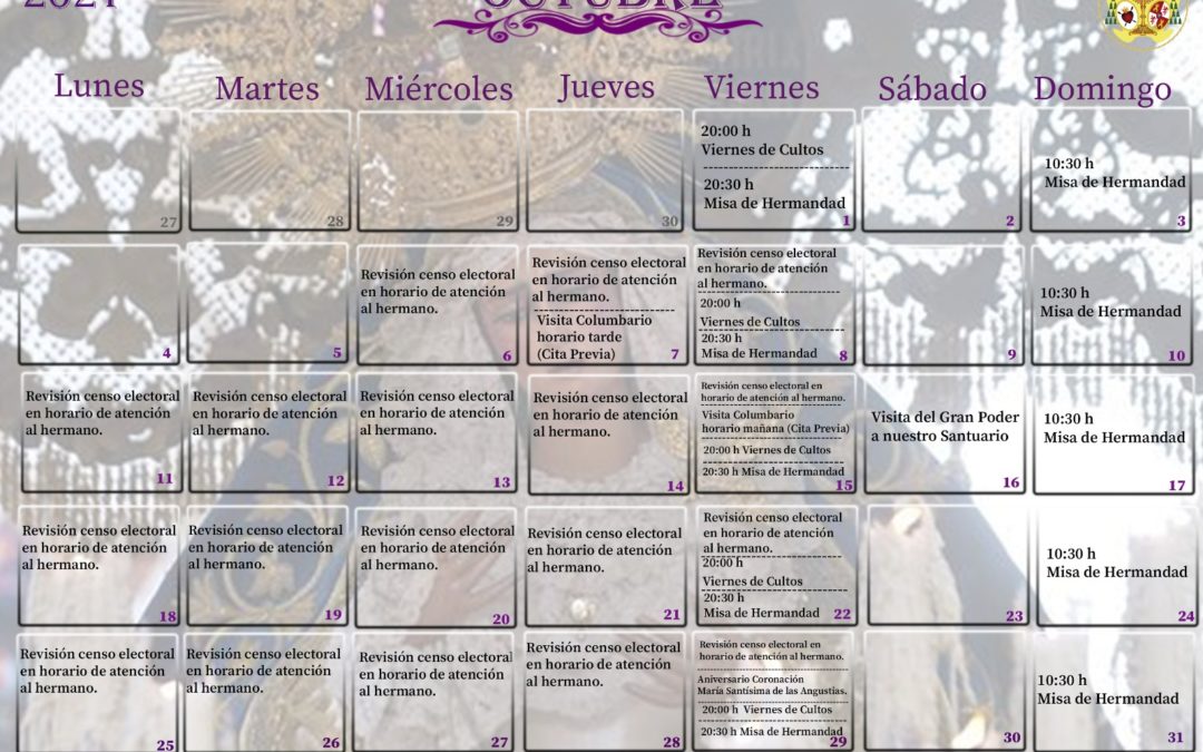 Calendario mes de octubre 2021
