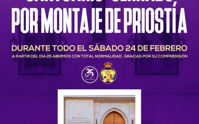 Sábado 24 de febrero nuestro Santuario permanecerá cerrado por labores de Priostia