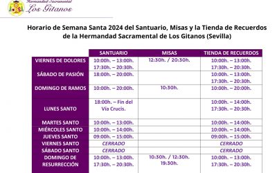 Horario de apertura del Santuario, tienda de recuerdos y misas durante la Semana Santa 2024