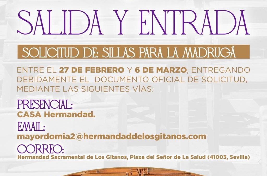 Solicitud de sillas para la entrada y salida de la cofradía 2026