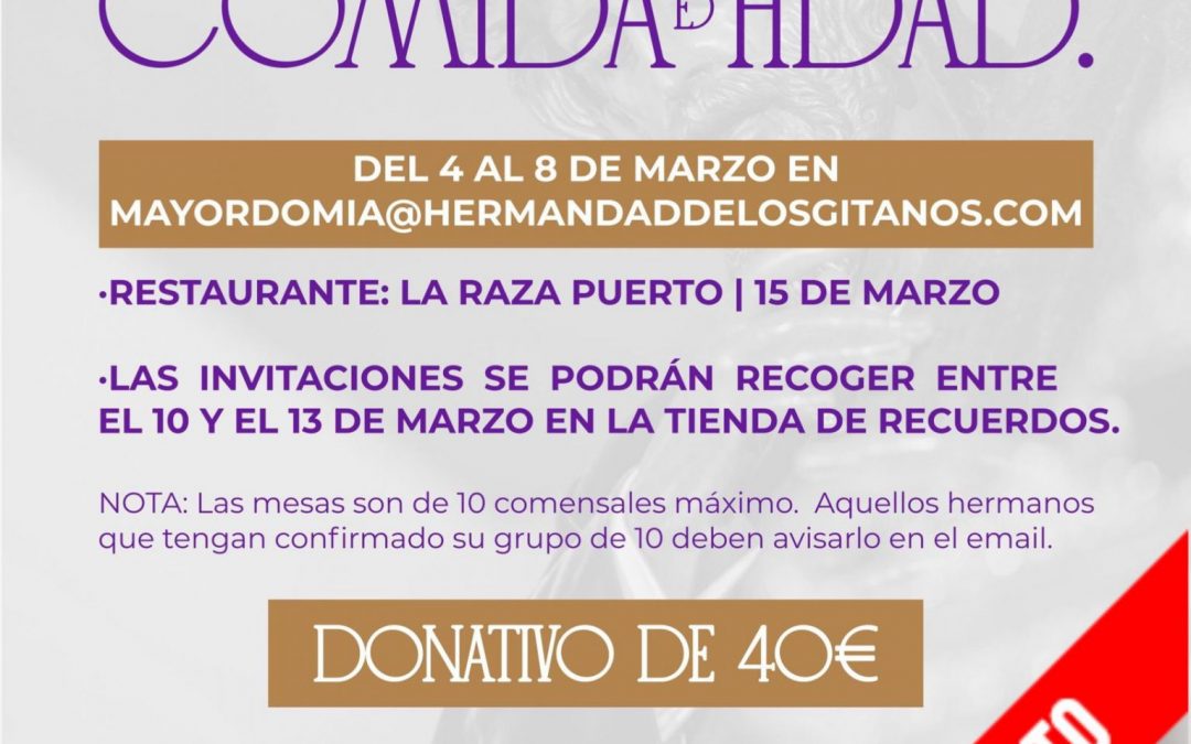 AVISO | Aforo completo Comida de Hermandad